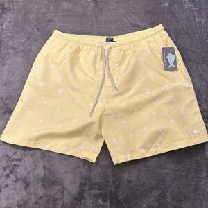 Southern Lure Swim Shorts Mens‎ XXL 2Xl Yellow Palm Trees Lined Drawstring New